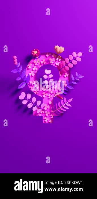 Women Rights Animation Womens Day video loop for social media with female symbol, floral ...