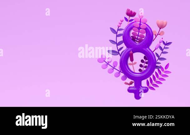 Women Rights Animation Womens Day looping video with female symbol and number 8 with floral ...