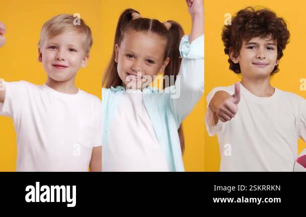 Three children showcase a cheerful attitude by giving a thumbs up ...
