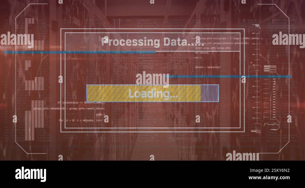 Language Loading Machine Animation of texts, loading bars and computer language over connected ...