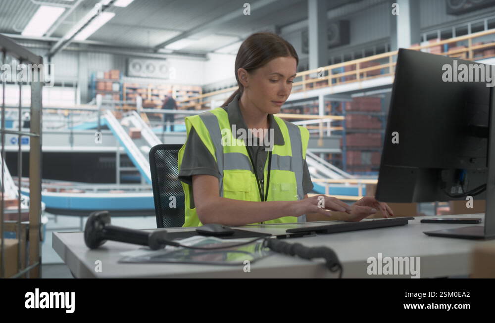 Logistics Packages Sorting Warehouse Worker Computer Stock Video ...