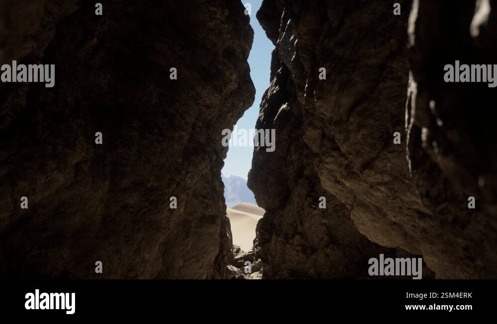 A narrow passage between two large rocks Stock Video Footage - Alamy