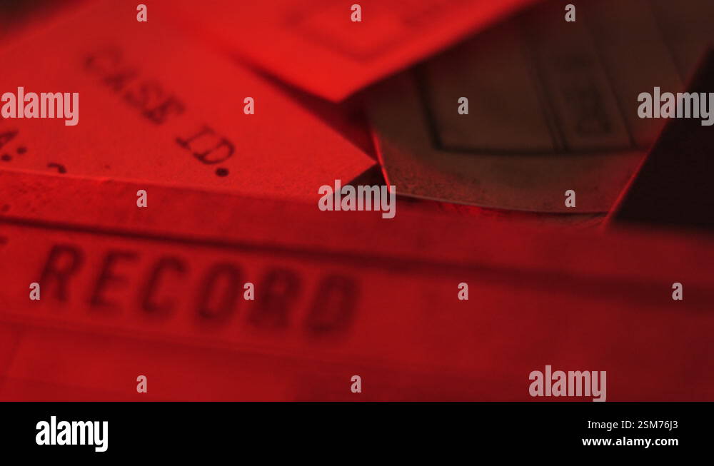 Cinematic Red Vintage Shot of Evidence Labels Map and Location of ...