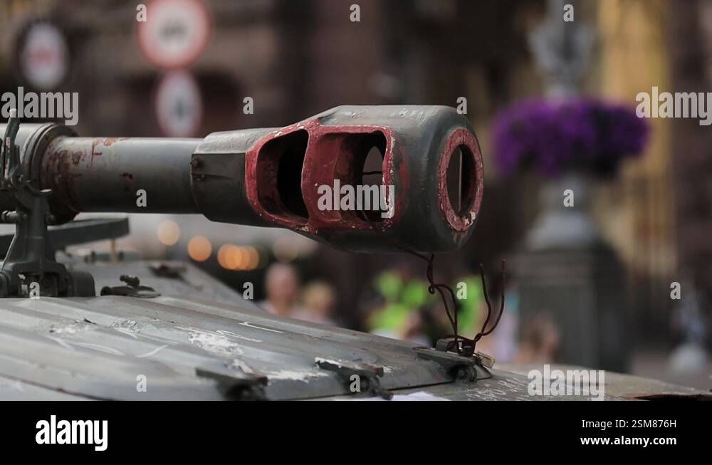 the muzzle of a russian self-propelled howitzer destroyed during the ...