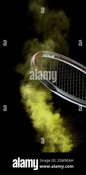 Tennis Racket Explodes Super Slow Motion of Hitting Tennis Ball with Powder Explosion. Filmed ...