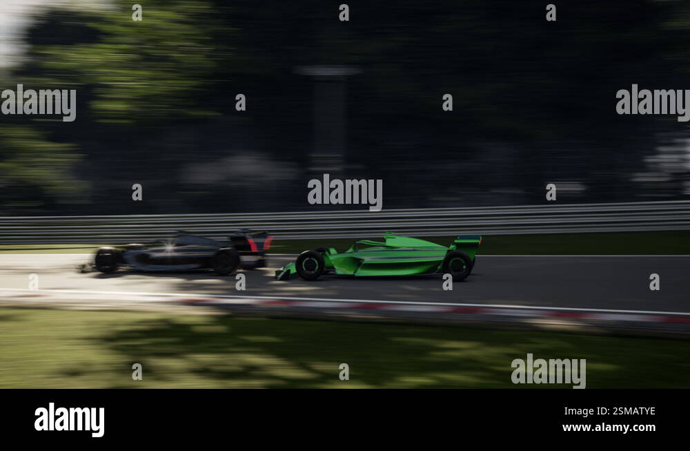 Animation of the high-speed racing video game vehicles driving on the ...