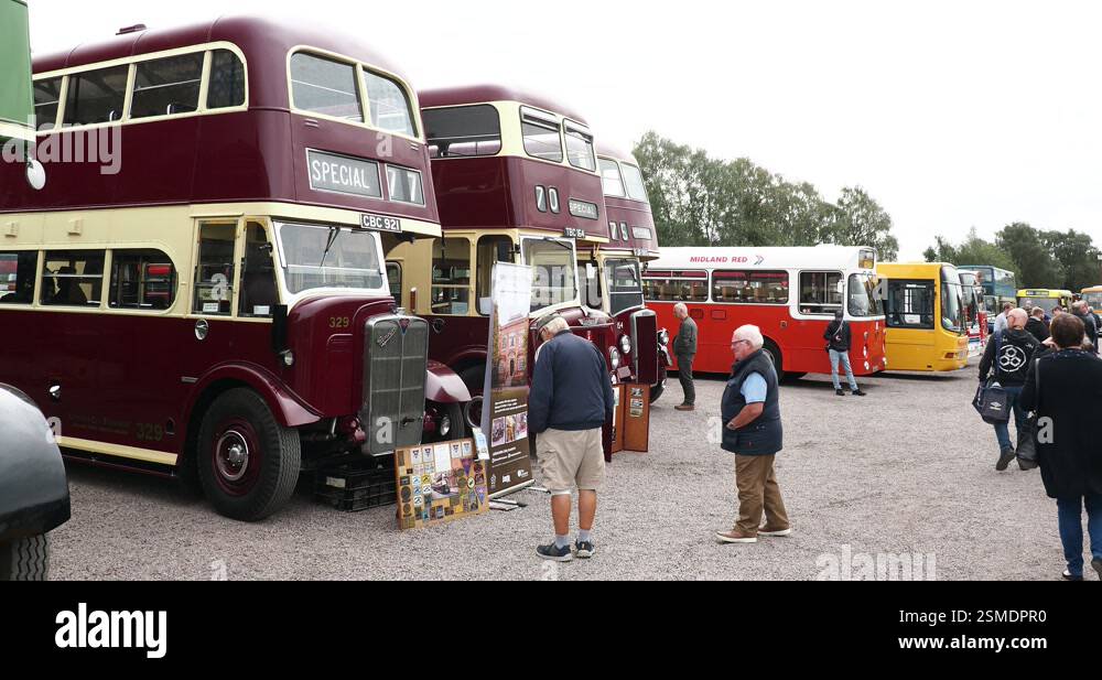 A vintage bus rally at the Quorn and Woodhouse railway station in Quorn ...