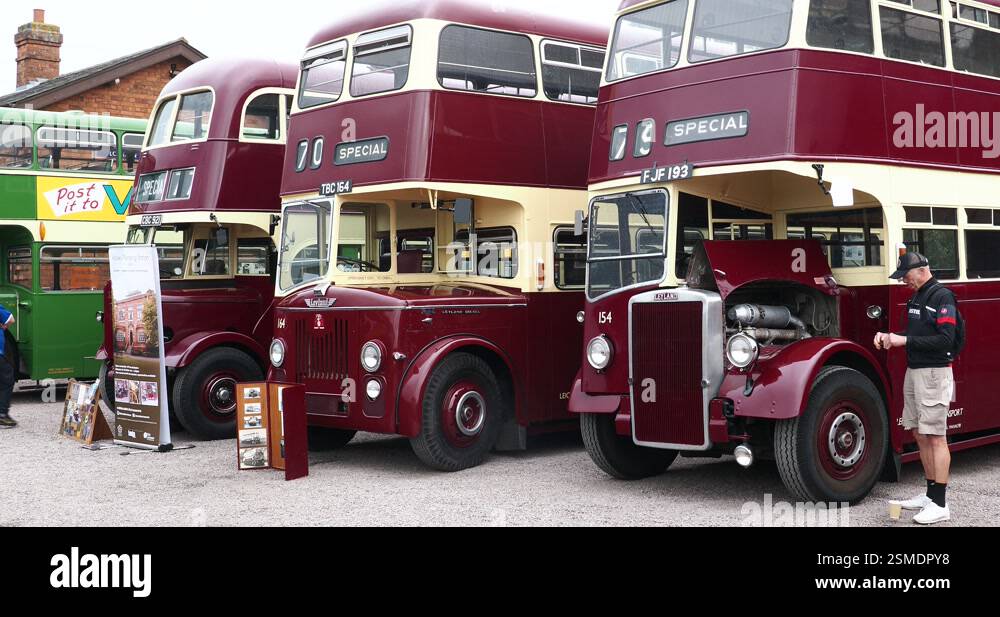 A vintage bus rally at the Quorn and Woodhouse railway station in Quorn ...
