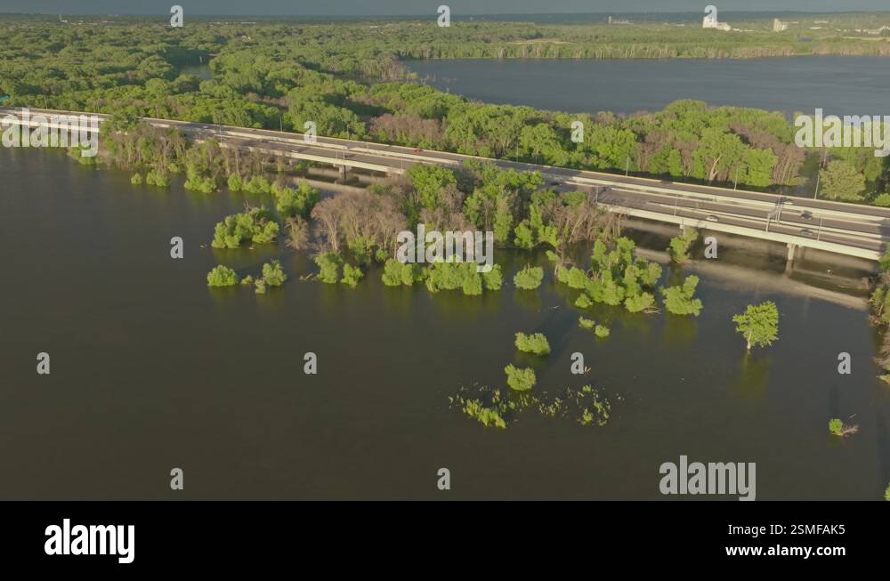 4K Rotating Aerial View Of Submerged Trees In Flooded Fisher Lake ...
