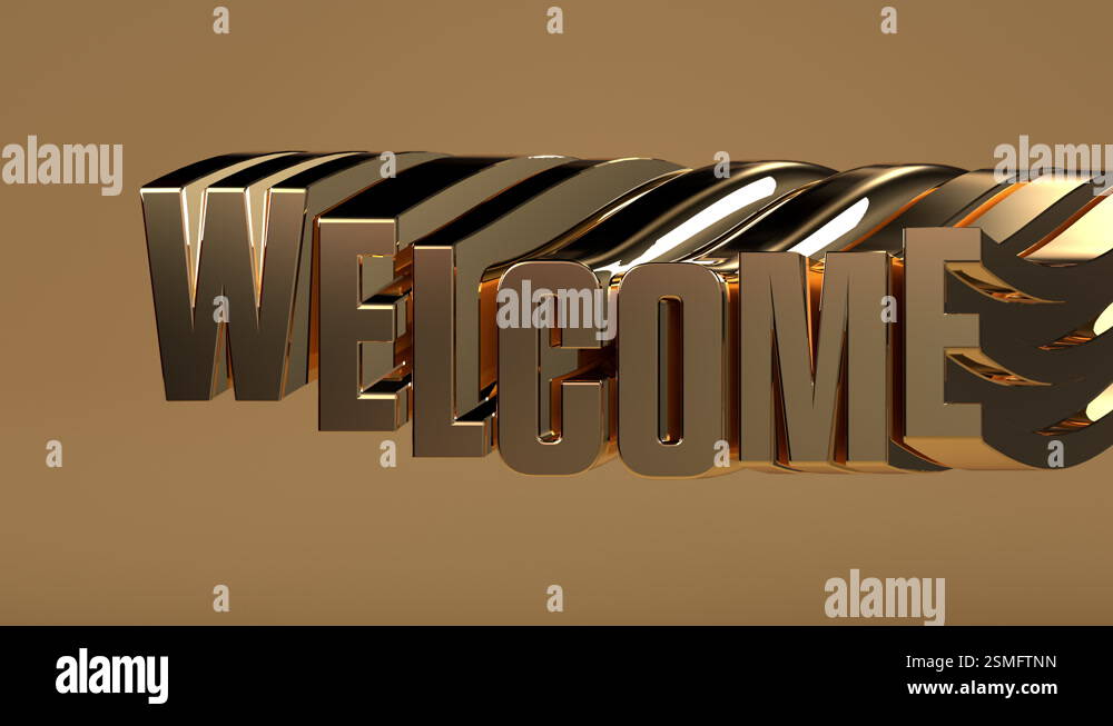 3D Welcome Wavy Motion Text Effect In Gold Metallic Light On Brown ...