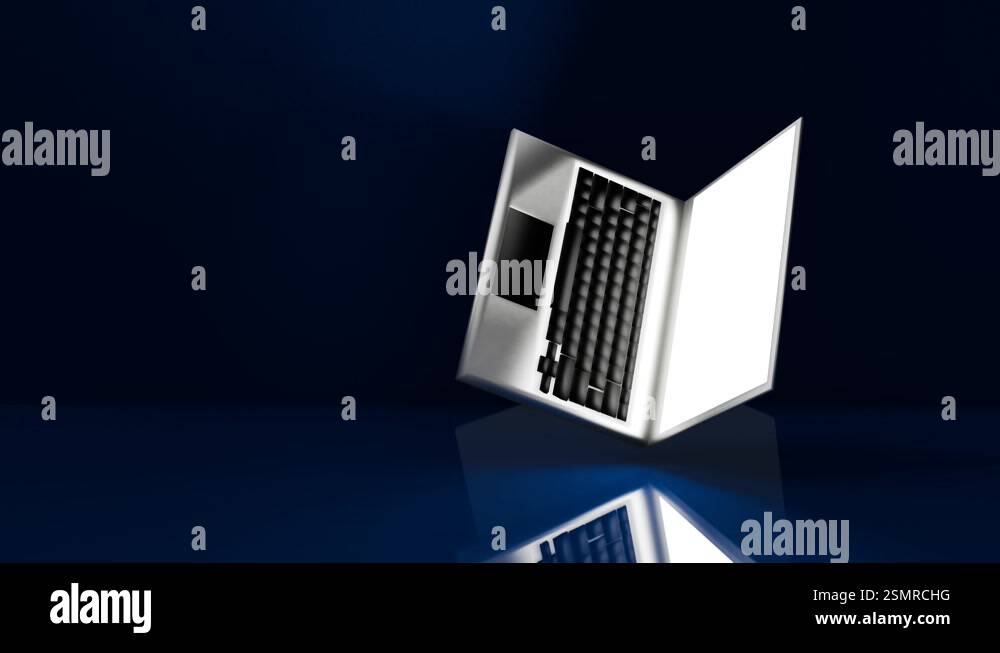 Animation of turning laptop on blue background Stock Video Footage - Alamy