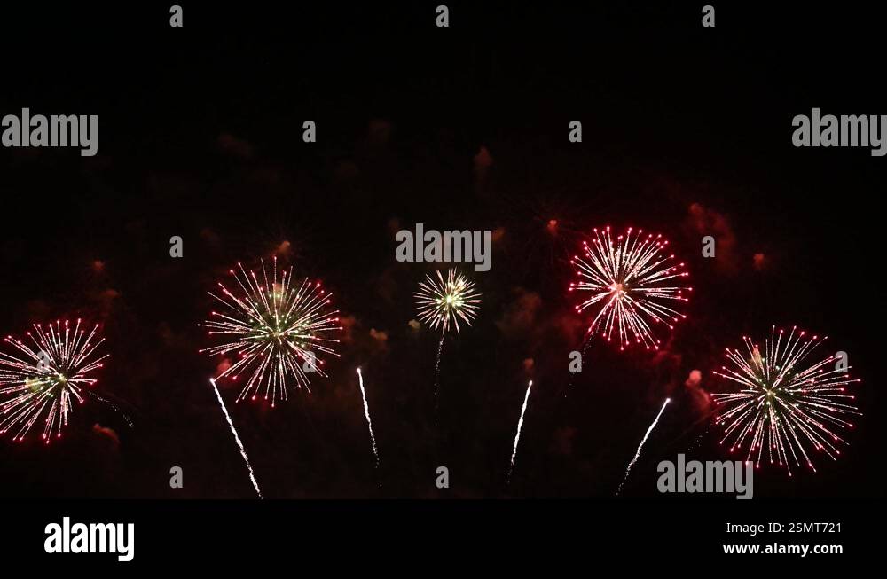 Seamless looping real Fireworks display celebration, Colorful New Year ...