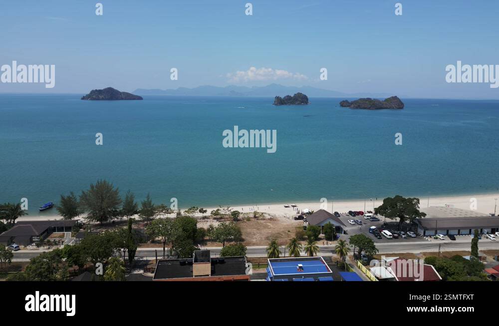 tropical Rekreasi Kastam beach on langkawi. Lovely aerial view flight ...