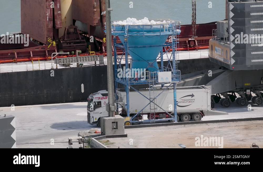 A Crane Unloading Aggregate into a Funnel and into a Lorry Stock Video ...