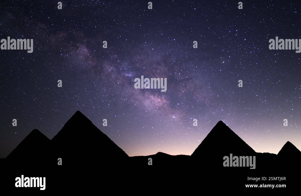 Egypt Silhouettes of Giza Pyramids and Milky Way Galaxy in the Night ...