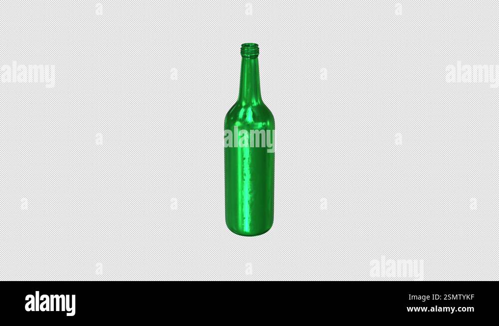 3D Green Glass Bottle Rotating on a Transparent Background. Seamless ...