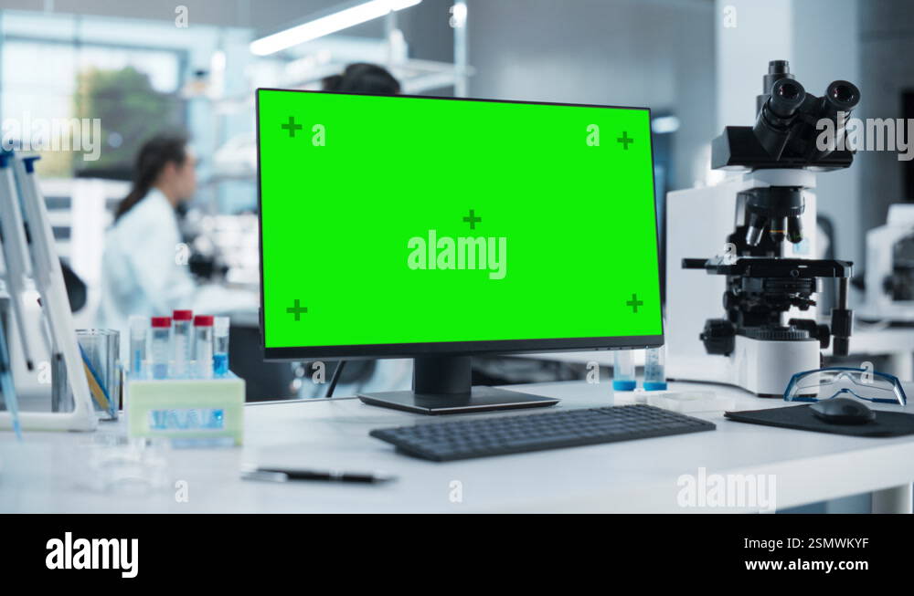 Desktop Computer with Green Screen in Laboratory Stock Video Footage ...
