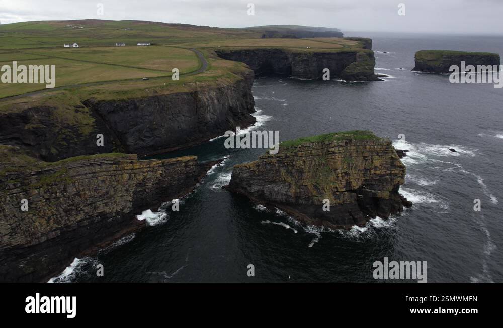 Aerial View of Scenic Coastline of Ireland, Rocks Steep Cliffs and ...