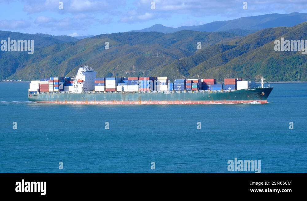 Wellington, New Zealand - 08/24/2024: Large shipping container vessel ...