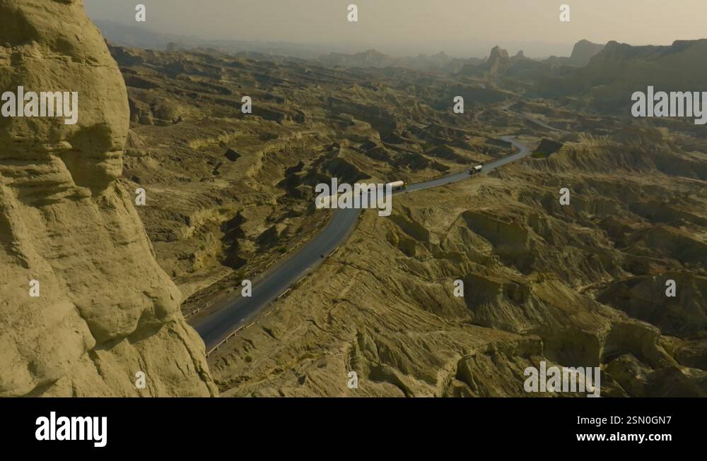 Aerial view of the Makran Coastal Highway in Balochistan, Pakistan ...