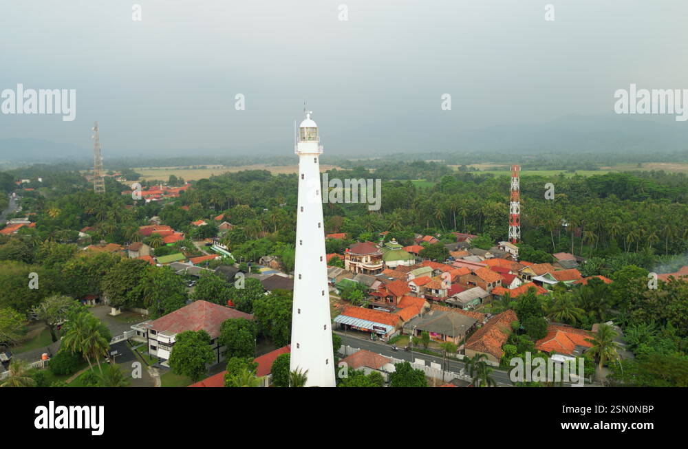 Dutch Colonial Lighthouse Drone Pullback Reveal Out To Sea Banten Stock ...