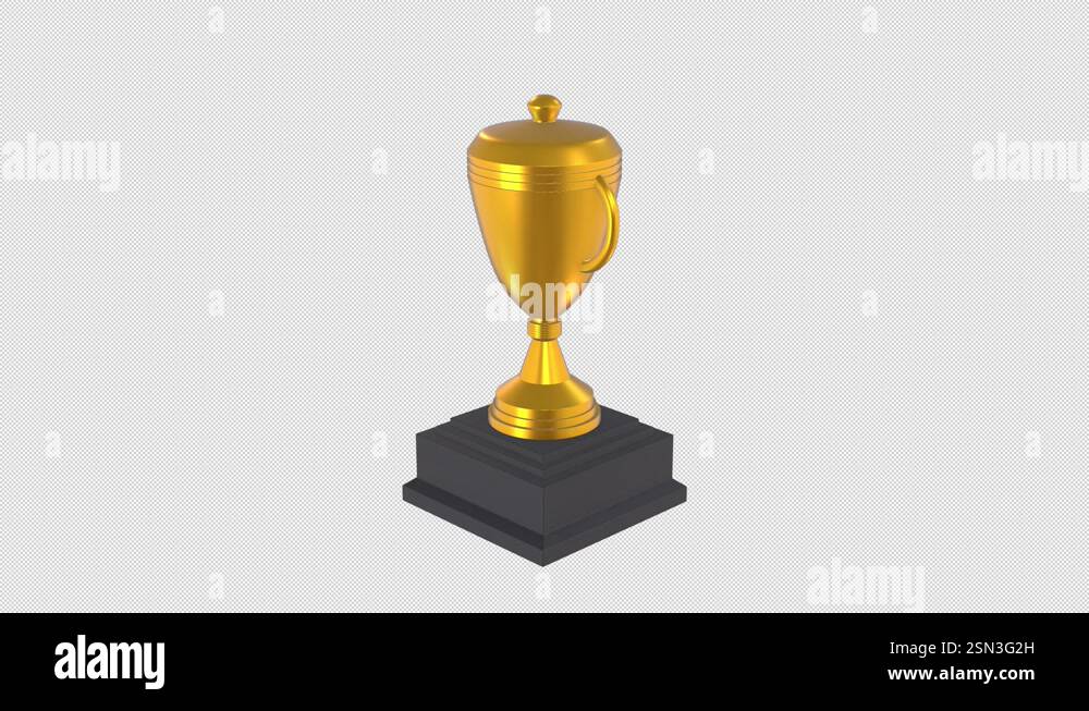 3D Golden Trophy Icon Rotating on a Transparent Background. Seamless ...