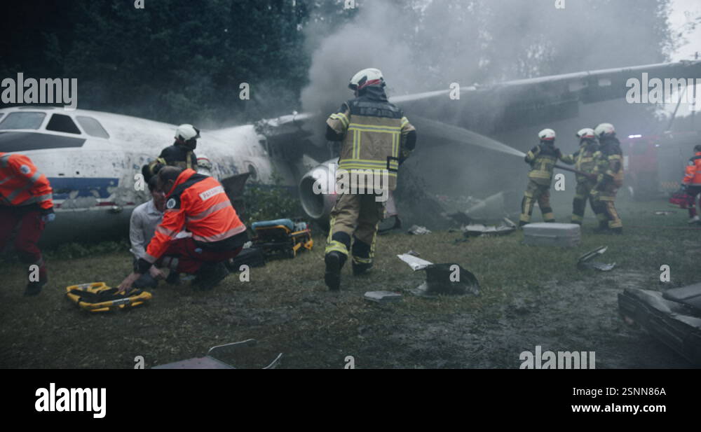 Emergency Rescue Service Saving Passengers From Plane Crash Stock Video ...