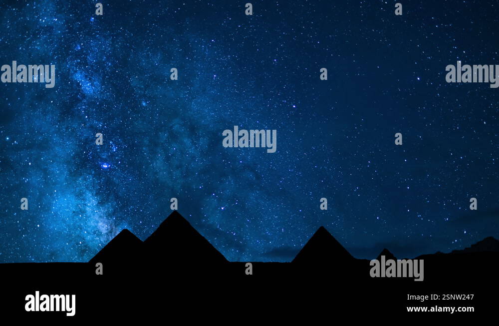 Egypt Silhouettes of Milky Way Galaxy Over Giza Pyramids in the Night ...