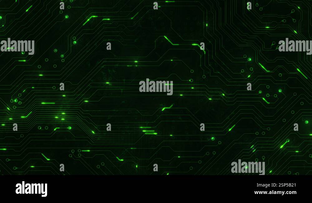 Futuristic circuit board with moving electrons. Lateral dolly. Loopable ...