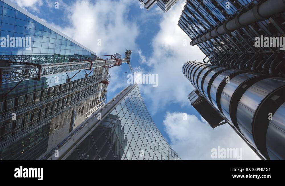 City of London Skyscrapers Time-Lapse from low angle perspective Stock ...
