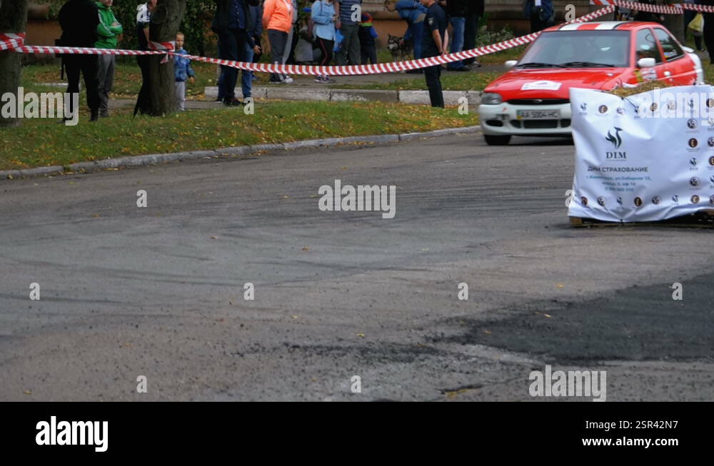 Championship in Rally. Rally Racing on sports cars on the asphalt road ...