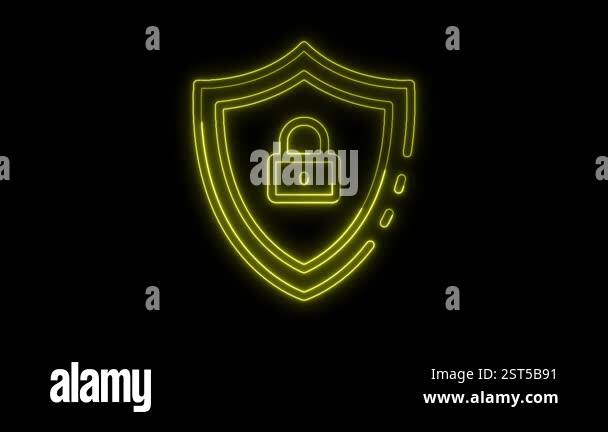 Neon line lock icon animation concept, security privacy password ...