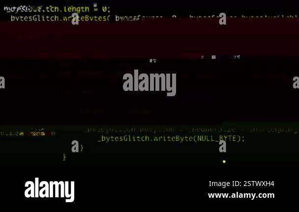 Computer screen with MS-DOS code glitching in color stripes. Seamless ...