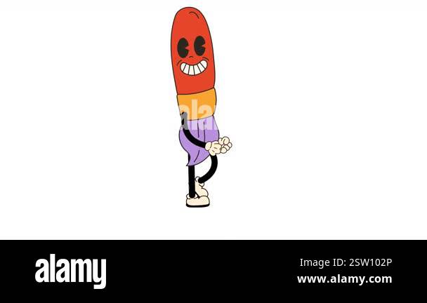 Groovy Retro Cartoon Paintbrush Character, walking in a seamless loop ...