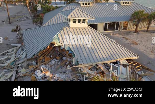 Storm surge severe damage to waterfront houses after hurricane Milton ...