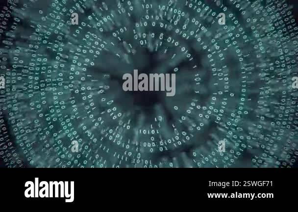 Digital seamless loop animation with streams of binary code folding ...