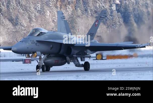Meiringen Switzerland January 19 2023 Interceptor Jet Taxiing On Snowy meiringen-switzerland-january-19-2023-interceptor-jet-taxiing-on-snowy