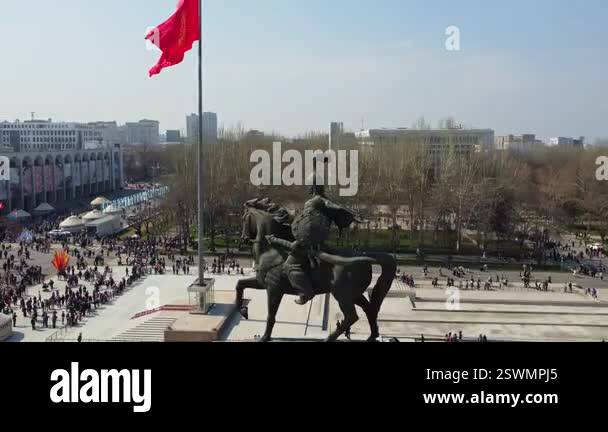 Monument, sculpture of Alai Manas on horseback, from heroic epic of
