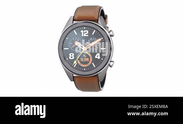 Rotation of sport smart watch with leather wristband - 3D animation ...