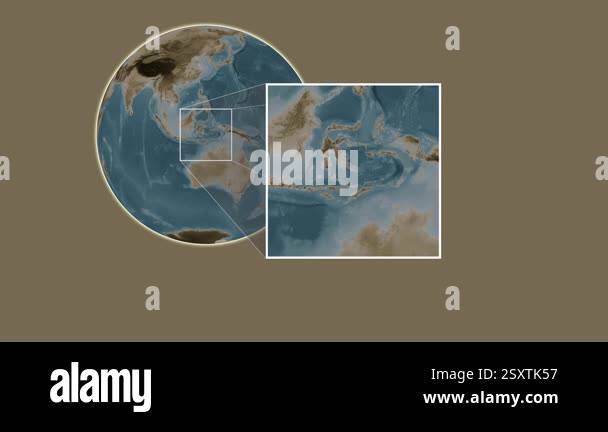 Pulau Binongko Island. Presentation of the location on a sepia colored ...
