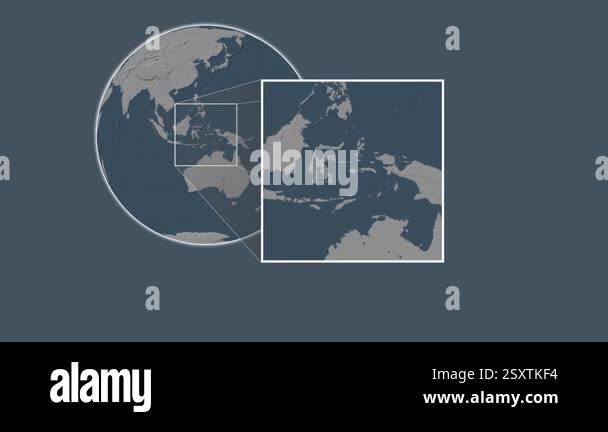 Pulau Buru Island. Presentation of the location on a steel colored ...