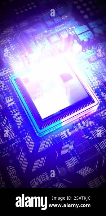 Computer processor in ultraviolet color palette - 3D 4k vertical ...