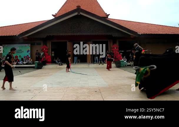 Bantengan dancers are dancing bull movements in Malang, Indonesia ...