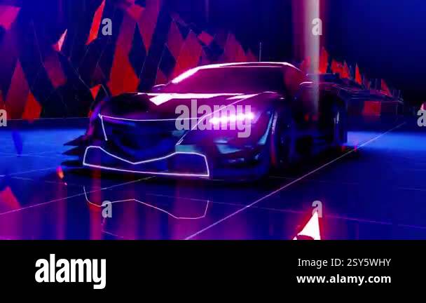 Car and city in neon cyberpunk style. 80s retro wave background 3d ...