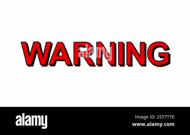 Word Warning showing up and disappearing on white background hand drawn ...