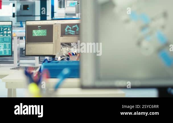 CAD program on PC screen in photovoltaics factory used for designing ...