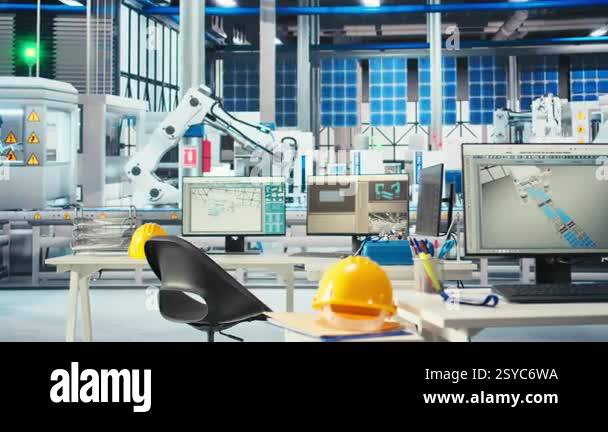 CAD program on PC screen in photovoltaics factory used for designing ...
