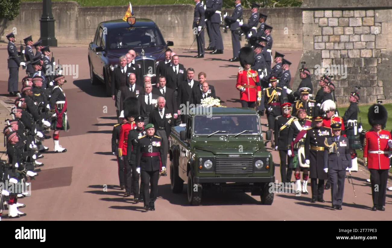 Royal family walk in procession to Duke of Edinburgh's funeral high