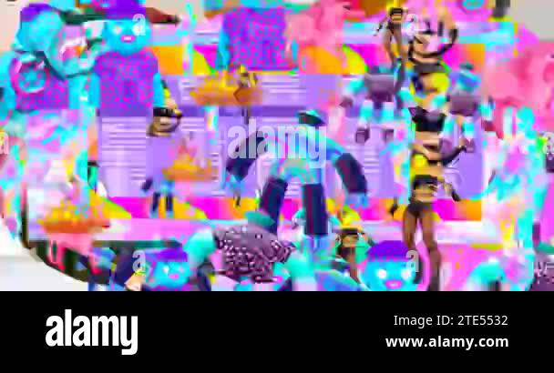 Looped 4k animation. 2d, 3d Crazy chaos mix of fashion objects and ...
