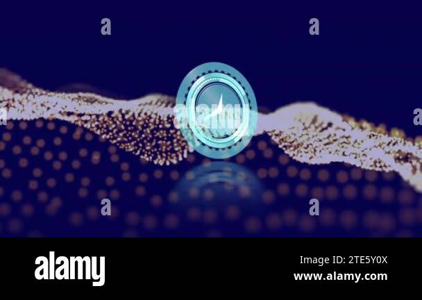 Animation of clock and wave on dark blue background. time passing ...